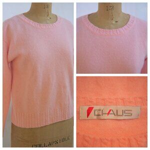vtg 90s CHAUS Pink Fuzzy Angora Rabbit Hair Wool Crew Sweater Y2K Cottagecore M